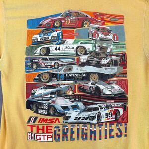 Vintage IMSA GTP 80s Racing Cars Graphic T-Shirt Yellow Jaguar Porsche Sz Medium